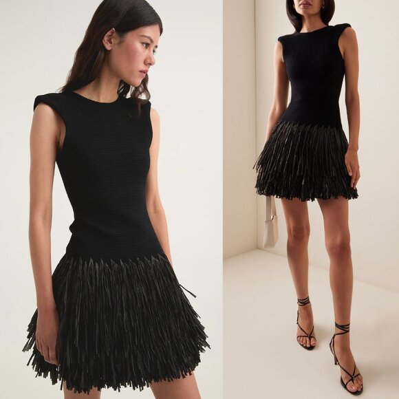 Aje Rushes Raffia Black Knit Mini Dress Size S NWT - Picture 1 of 10